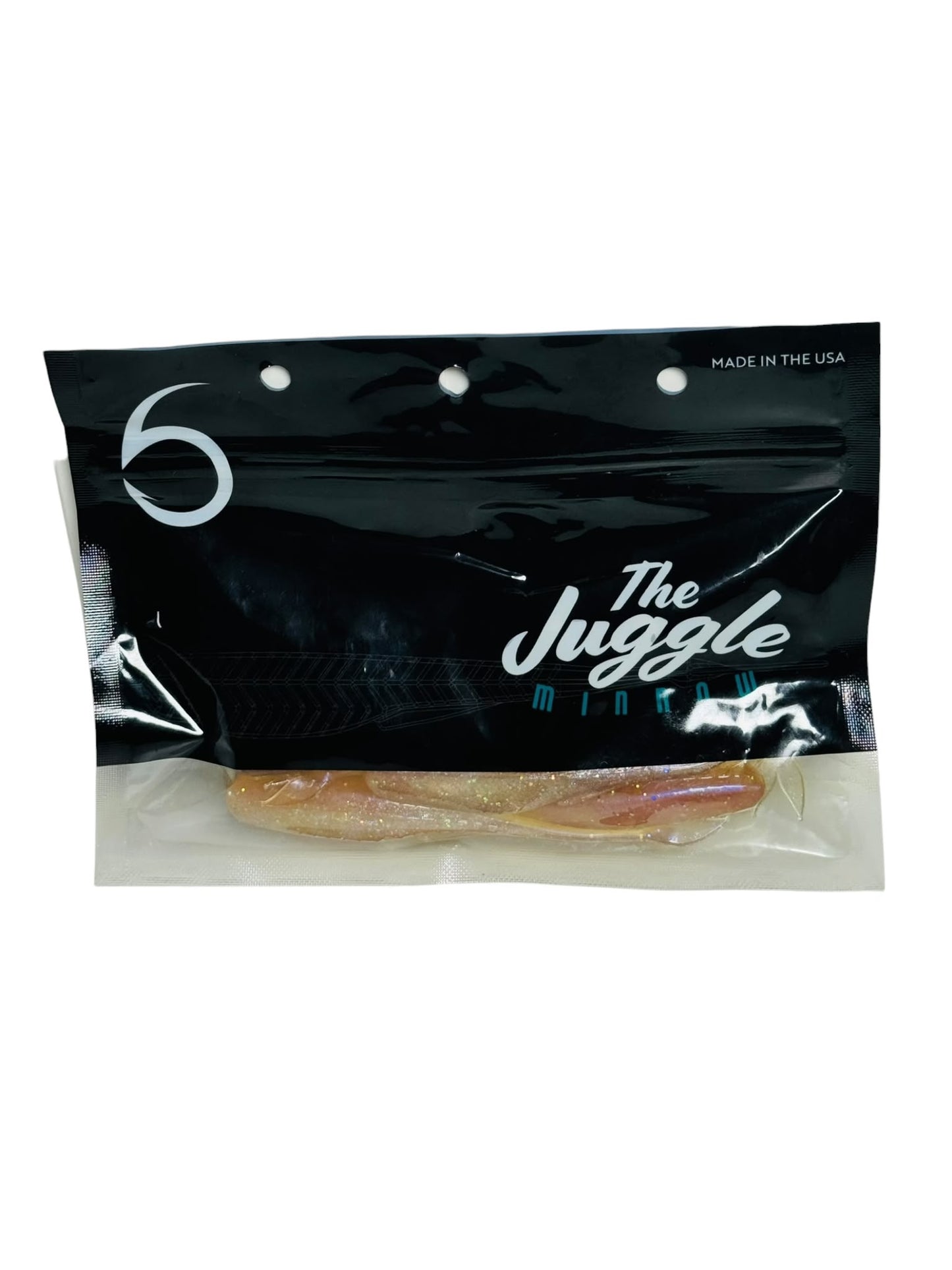 The Juggle Minnow fishing lure in black and clear resealable packaging