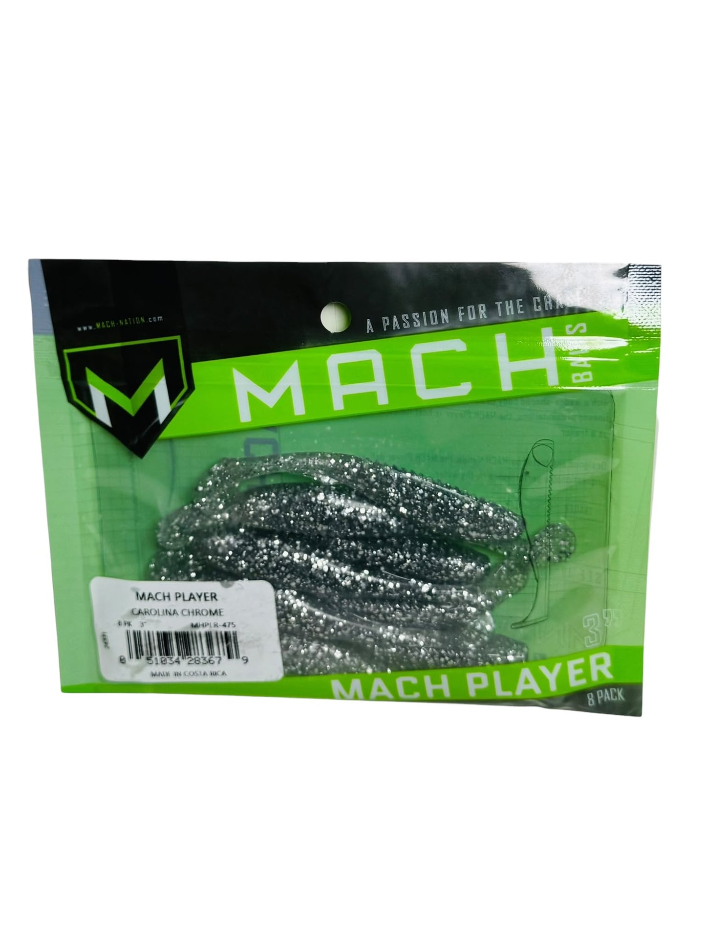 Mach Player Carolina Chrome soft plastic fishing baits in retail packaging