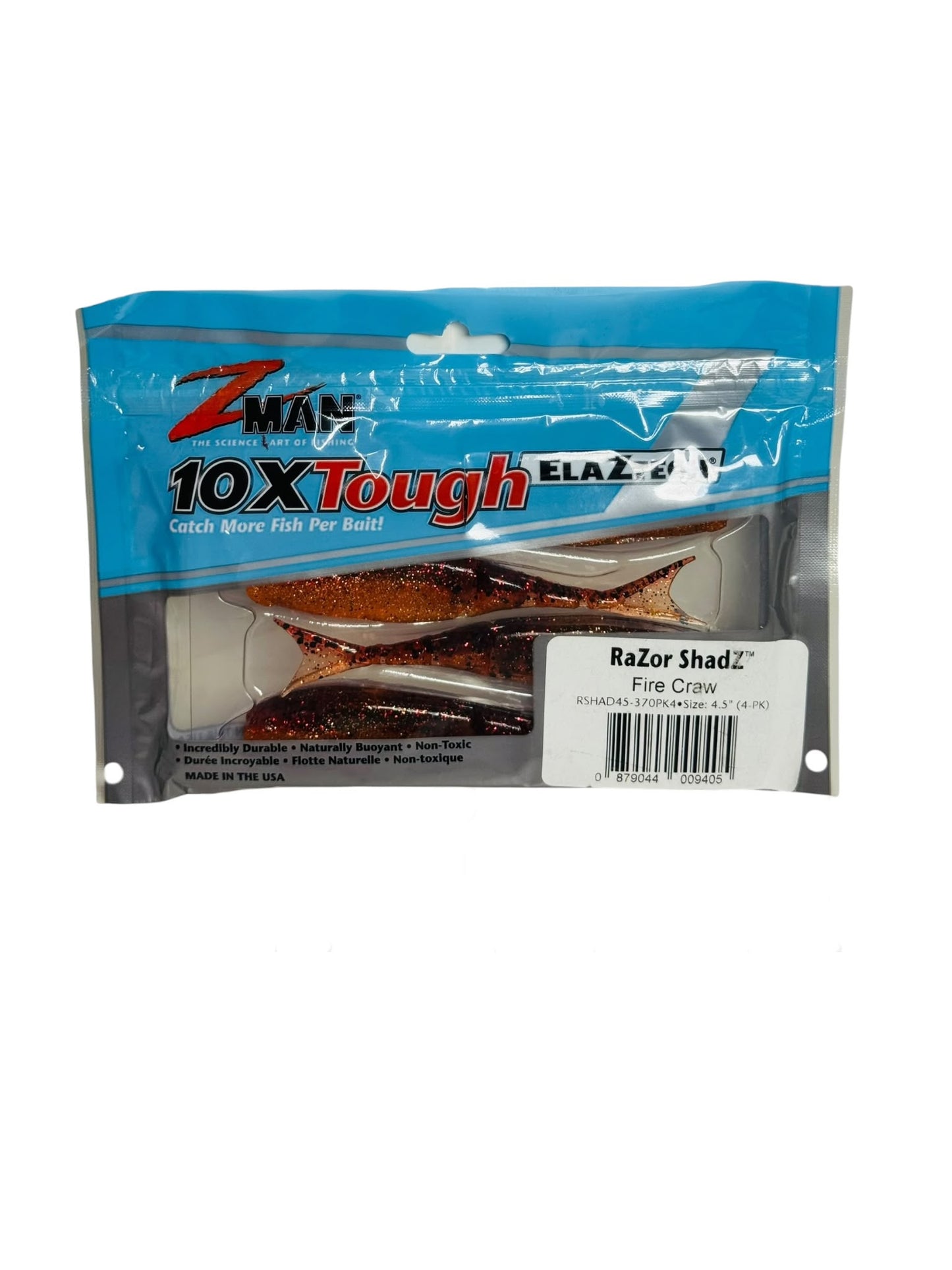 Z-Man RaZor ShadZ Fire Craw soft fishing bait in retail packaging