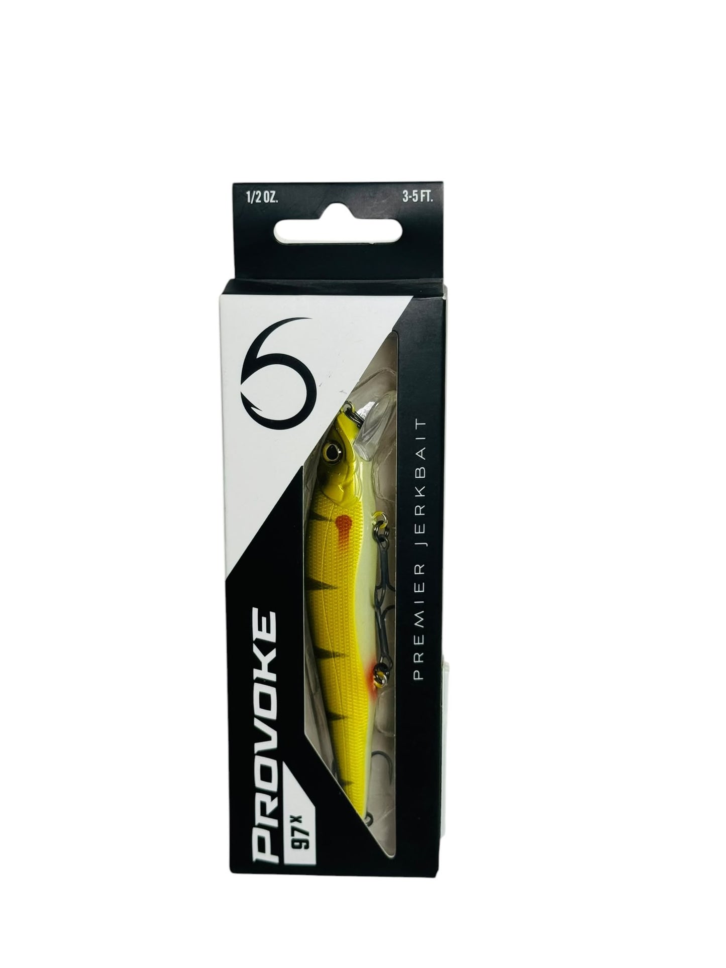 Provoke 97X Premier Jerkbait in packaging with yellow design