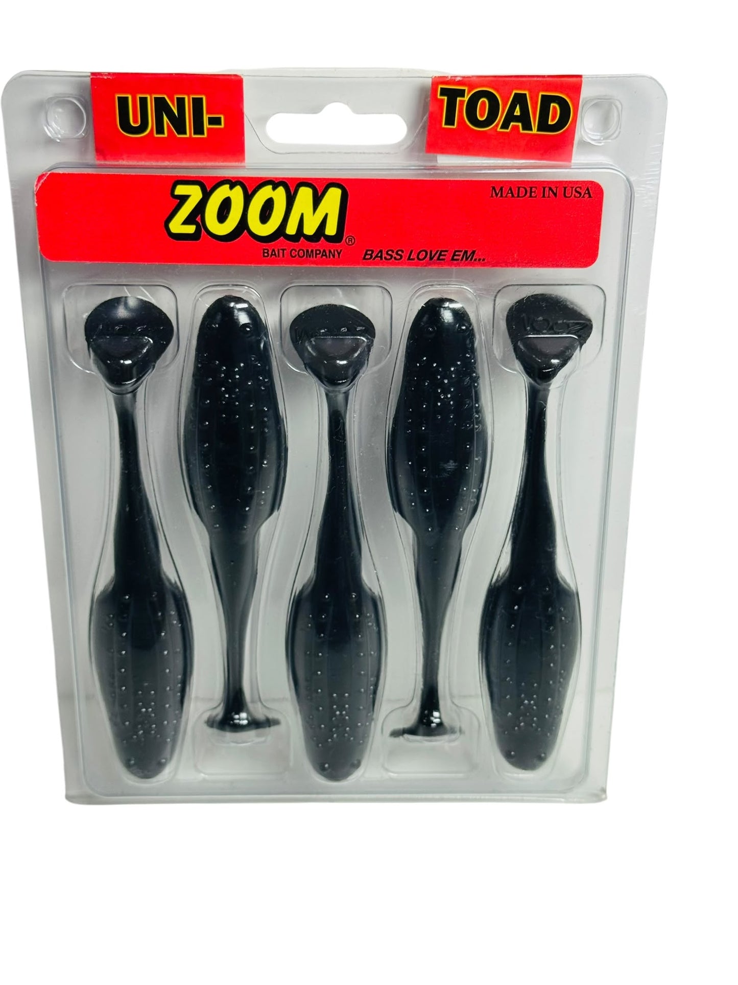Zoom Uni-Toad soft plastic fishing lures in retail packaging