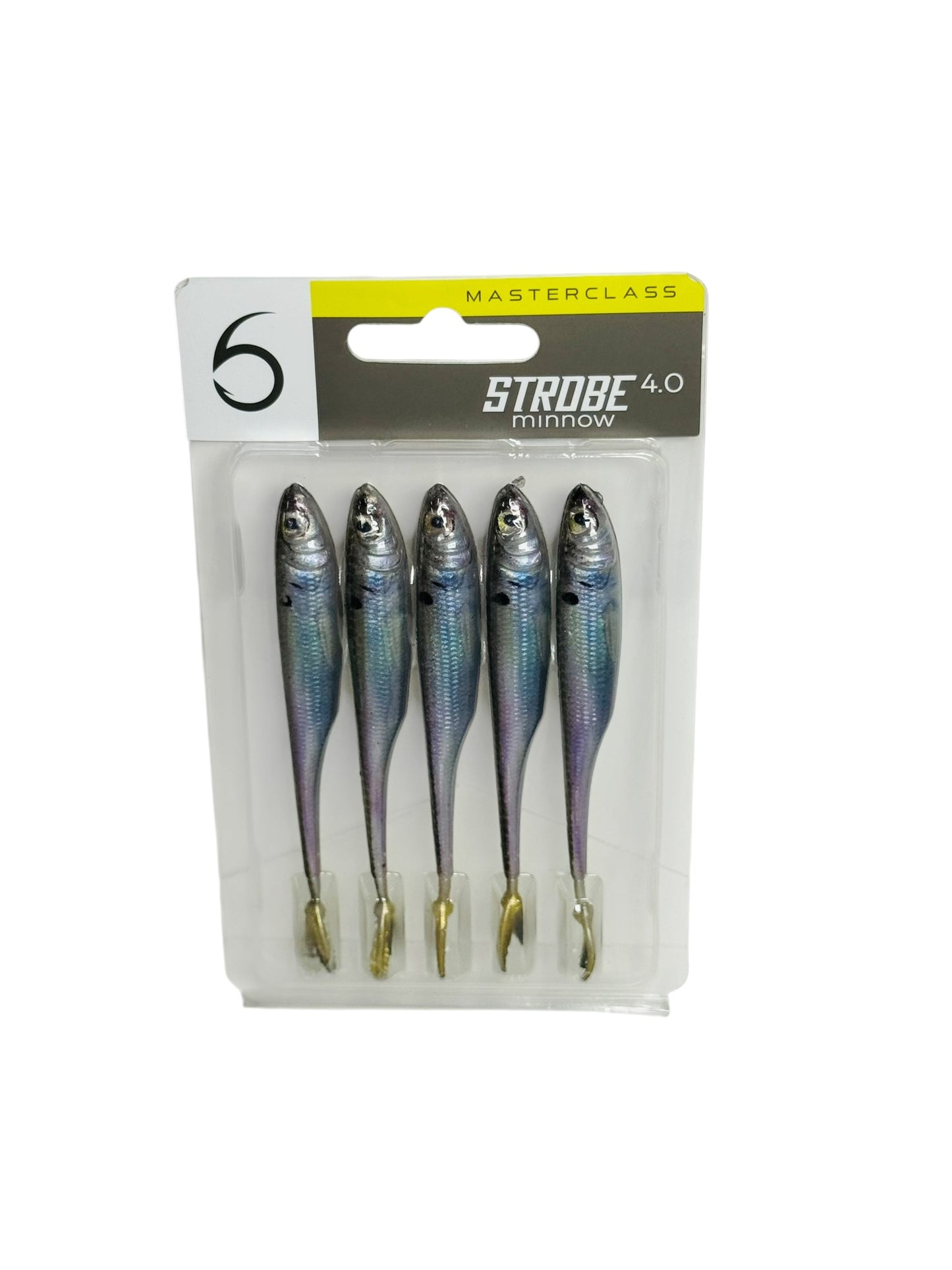 Pack of Strobe Minnow fishing lures with packaging on a white background