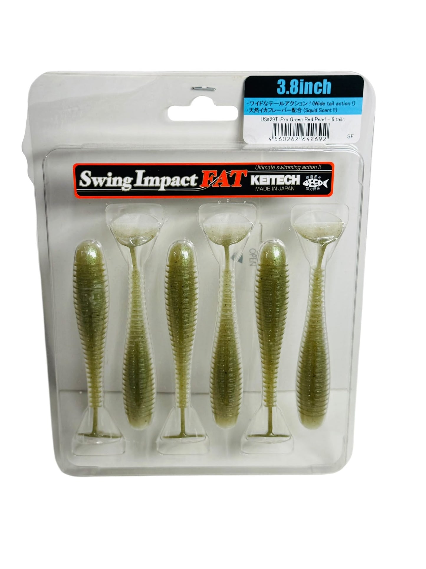Keitech Swing Impact FAT 3.8 inch soft baits in Pro Green Red Pearl, pack of six