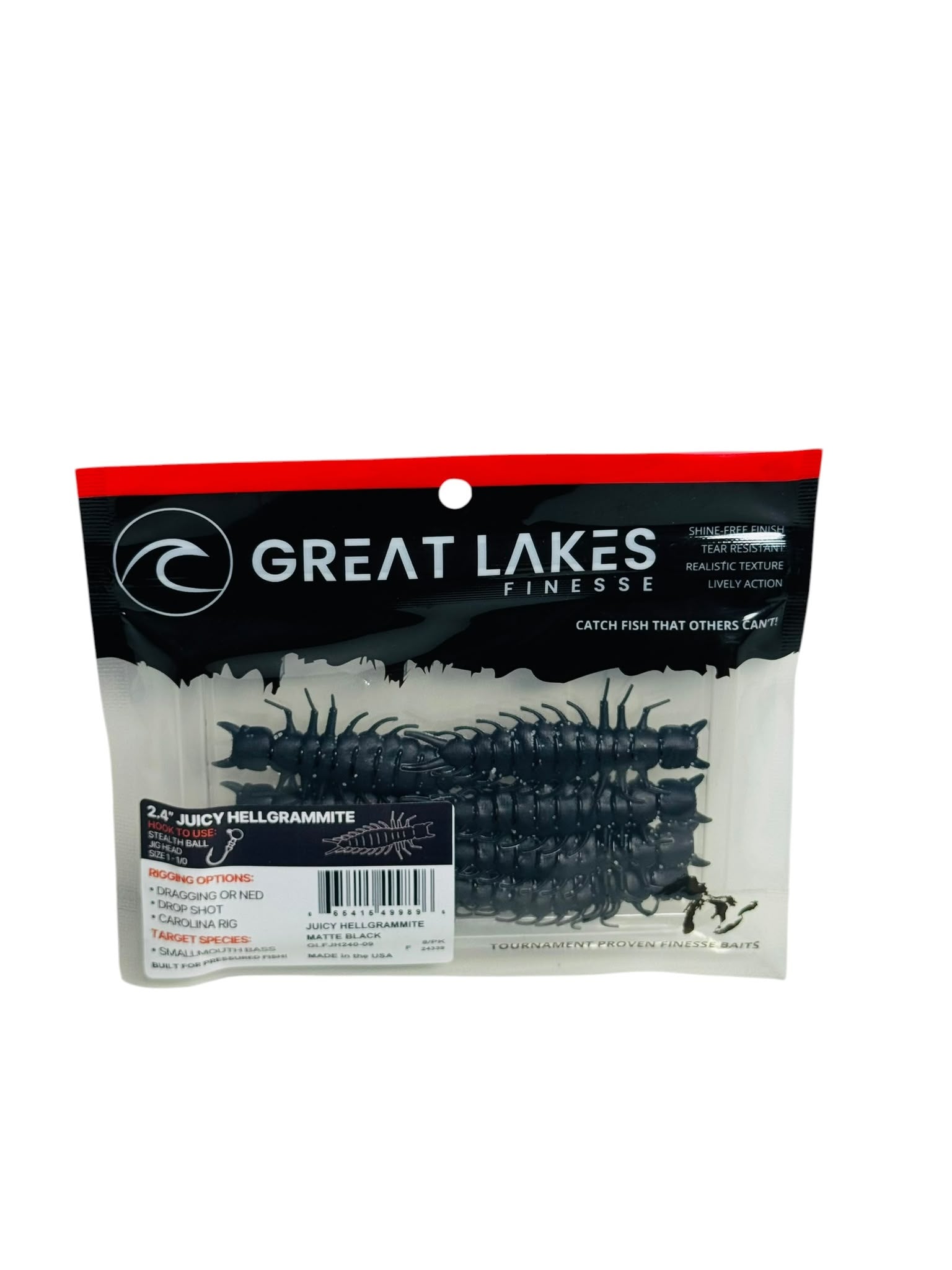 Package of Great Lakes Finesse Juicy Hellgrammite soft plastic fishing bait