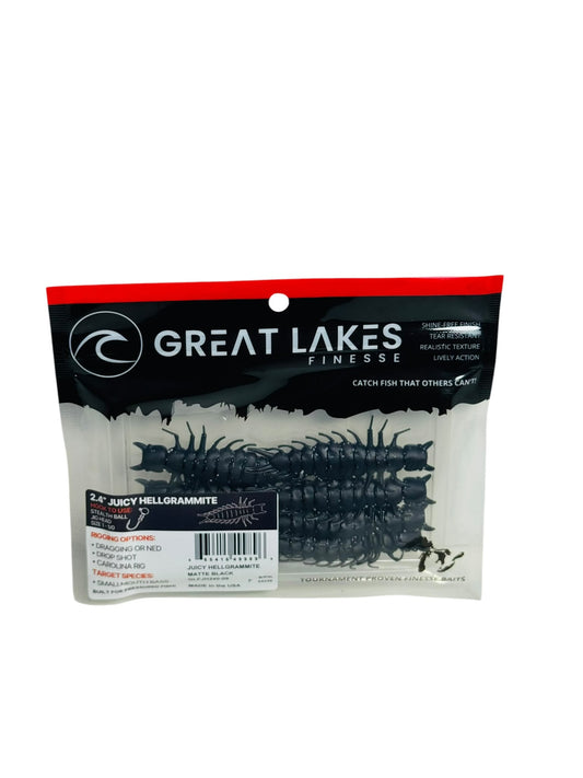 Package of Great Lakes Finesse Juicy Hellgrammite soft plastic fishing bait