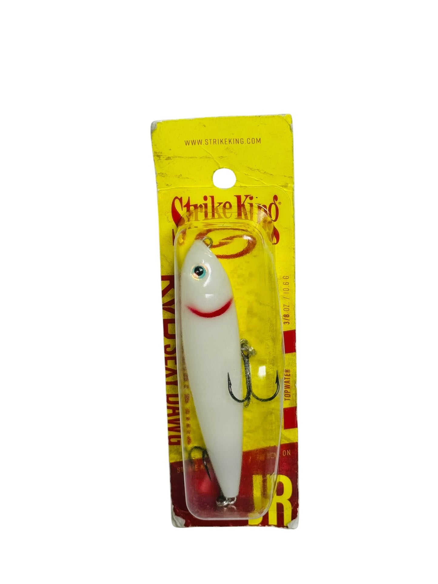 Strike King Spit-N-King white topwater fishing lure in retail packaging