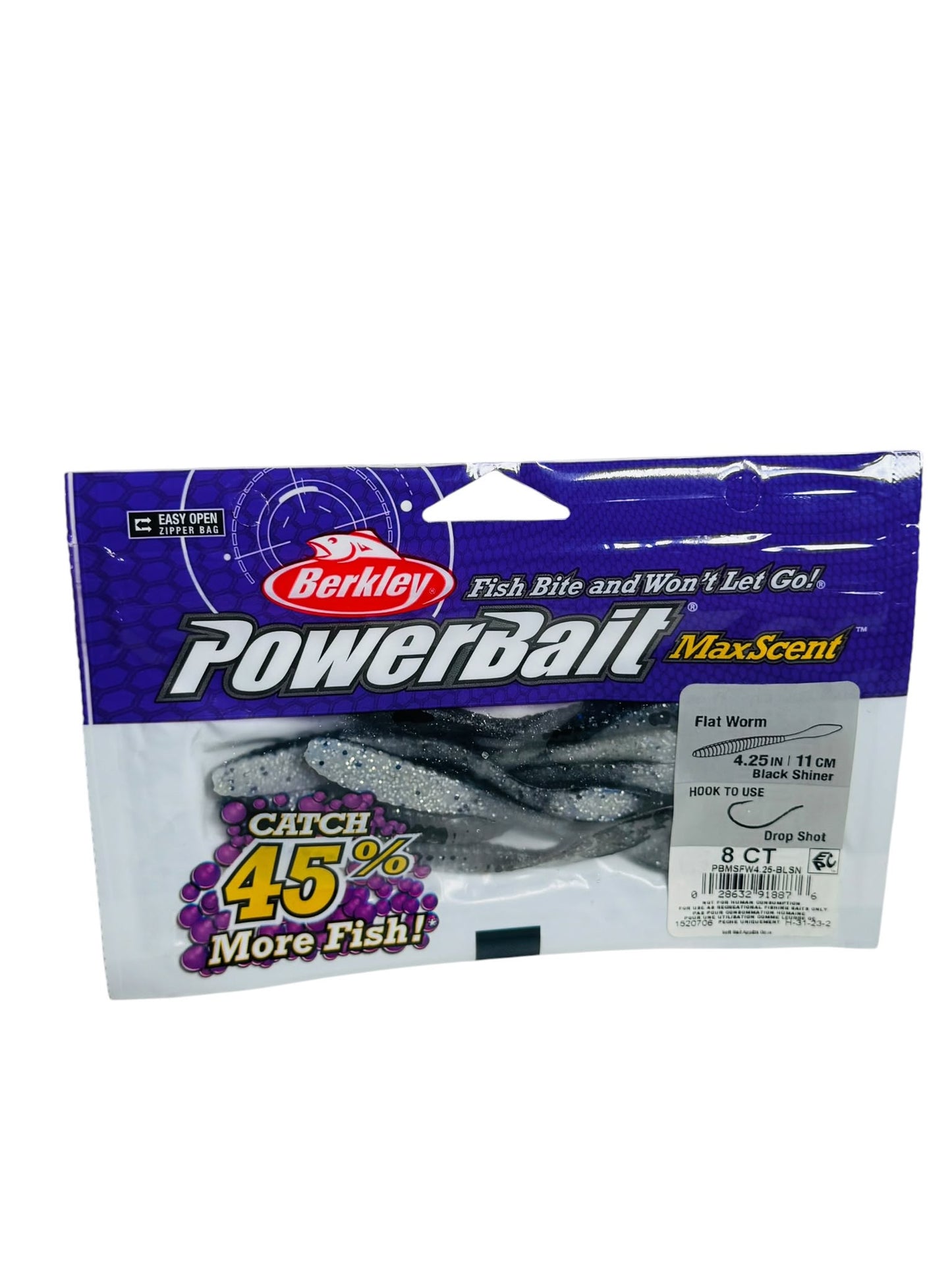 Package of Berkley PowerBait MaxScent Flat Worms black shiner