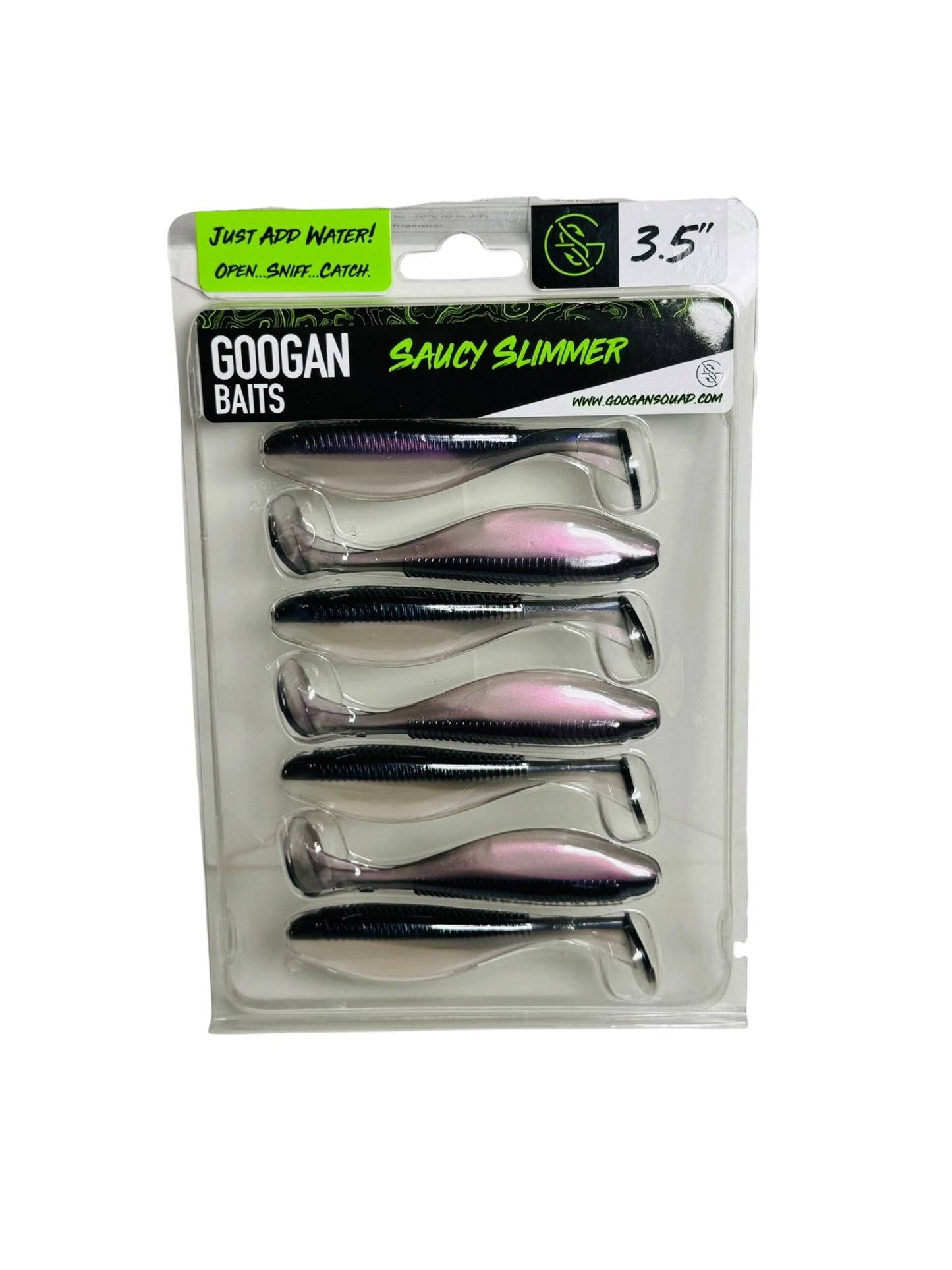 Package of Googan Baits Saucy Slimmer soft plastic fishing lures