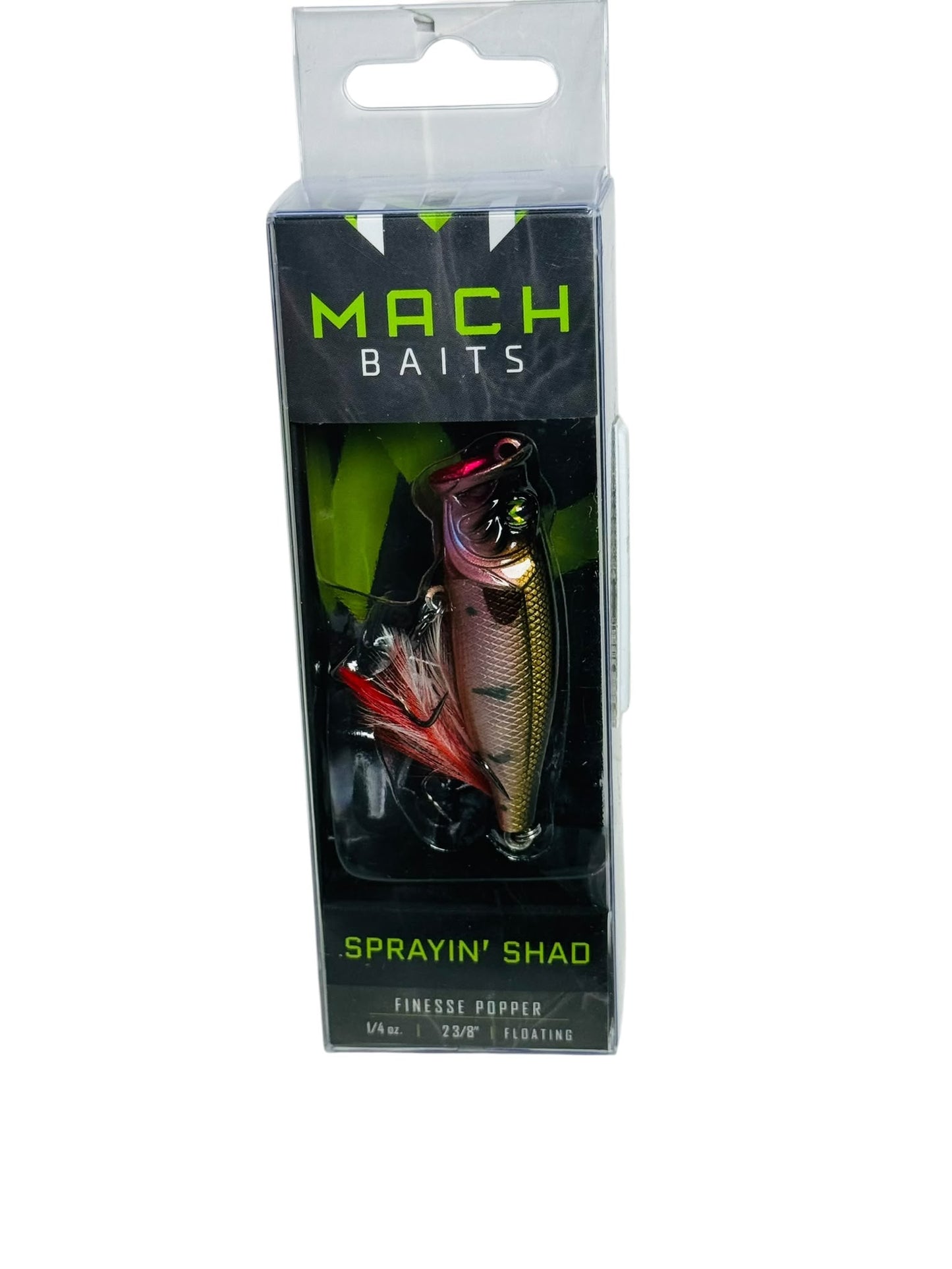 Mach Baits Sprayin' Shad Finesse Popper in retail packaging