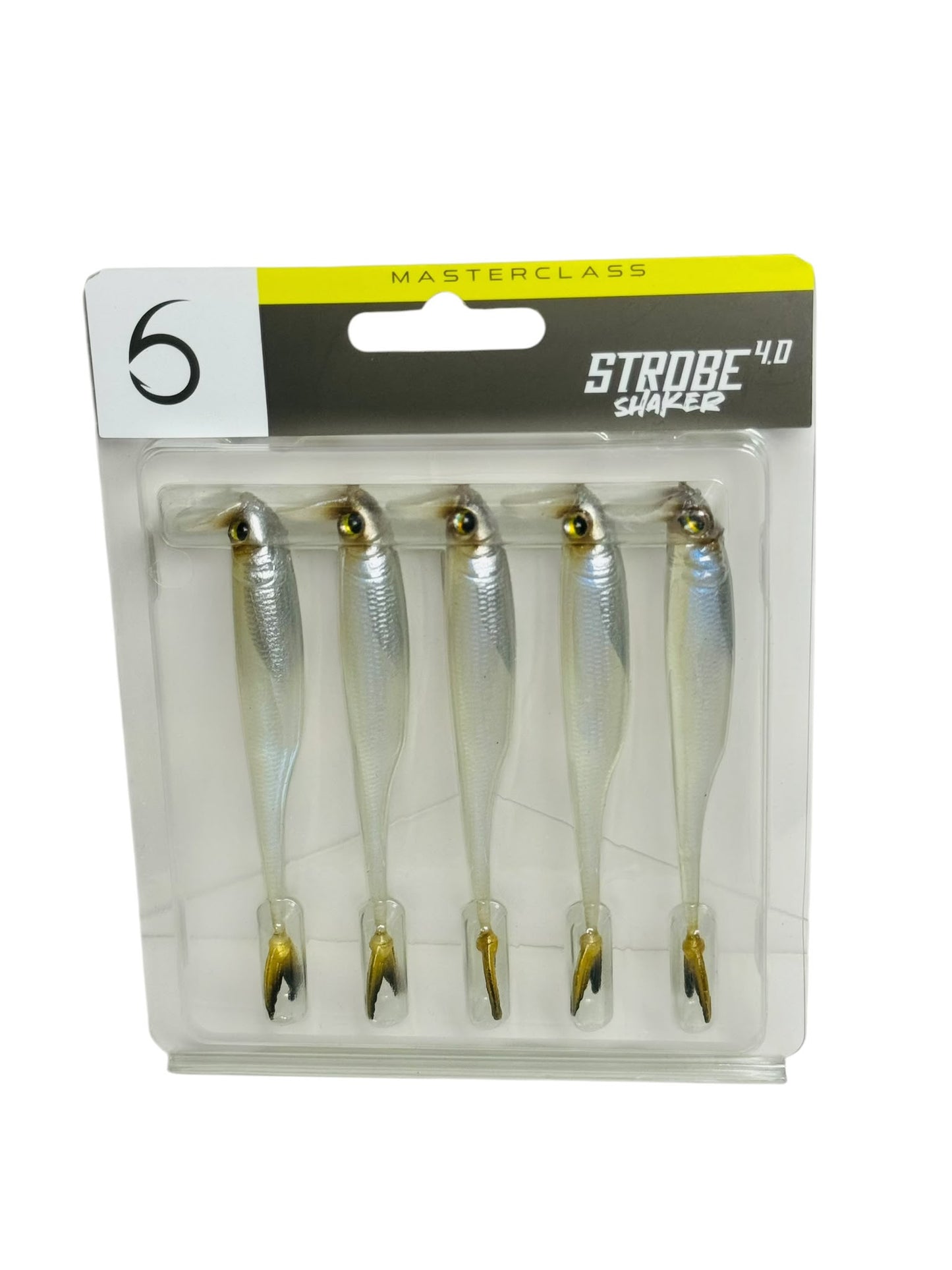Pack of five Strobe Shaker 4.0 soft fishing lures in retail packaging