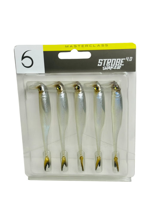Pack of five Strobe Shaker 4.0 soft fishing lures in retail packaging
