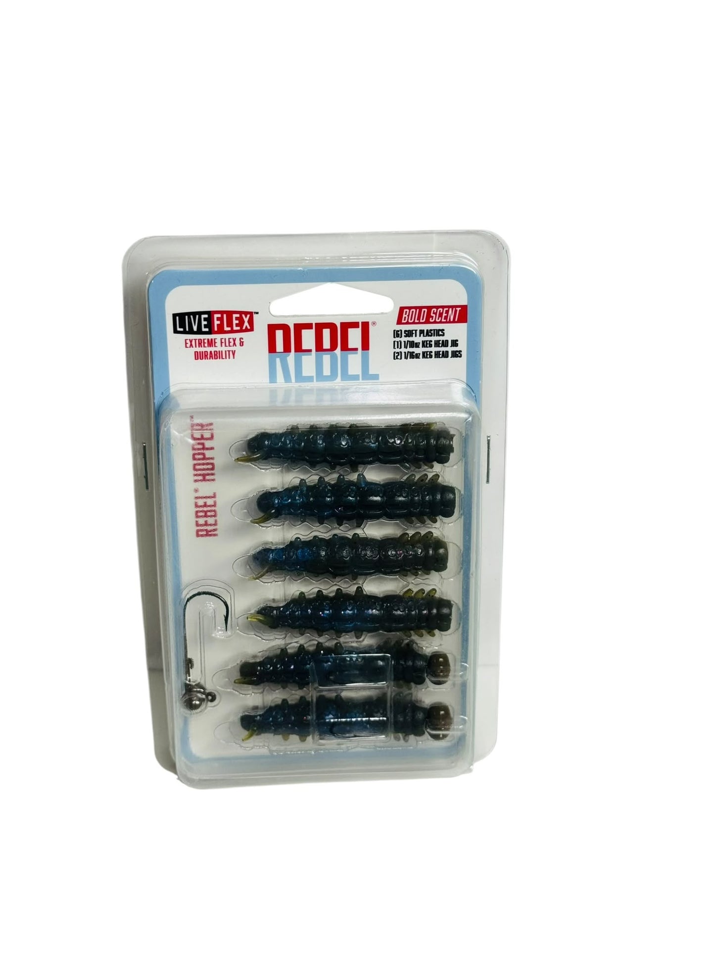 Rebel Live Flex Fishing Lure Set in blister packaging