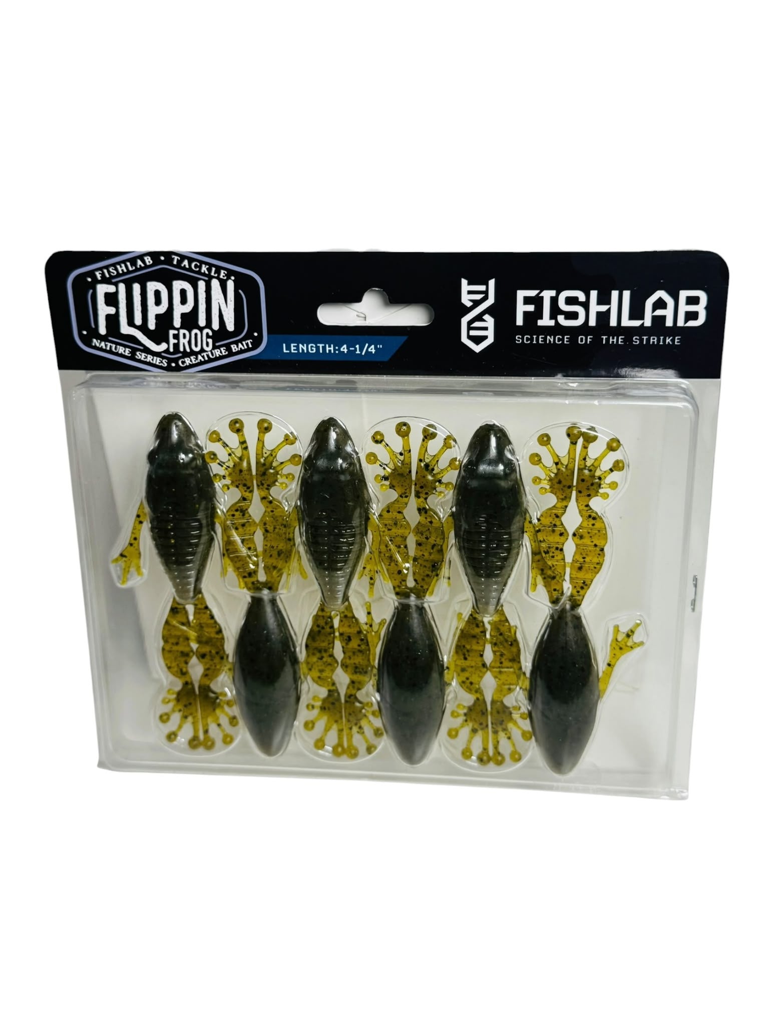 Pack of Fishlab Flippin Frog soft creature baits in green and yellow