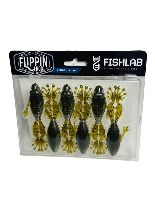 Pack of Fishlab Flippin Frog soft creature baits in green and yellow