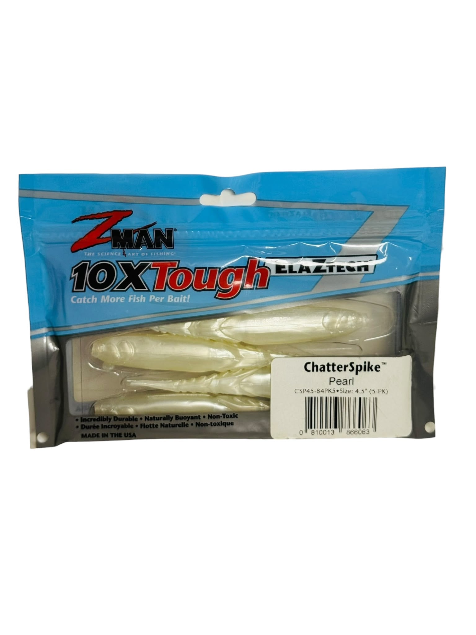 Package of Z-Man ChatterSpike Pearl soft fishing bait