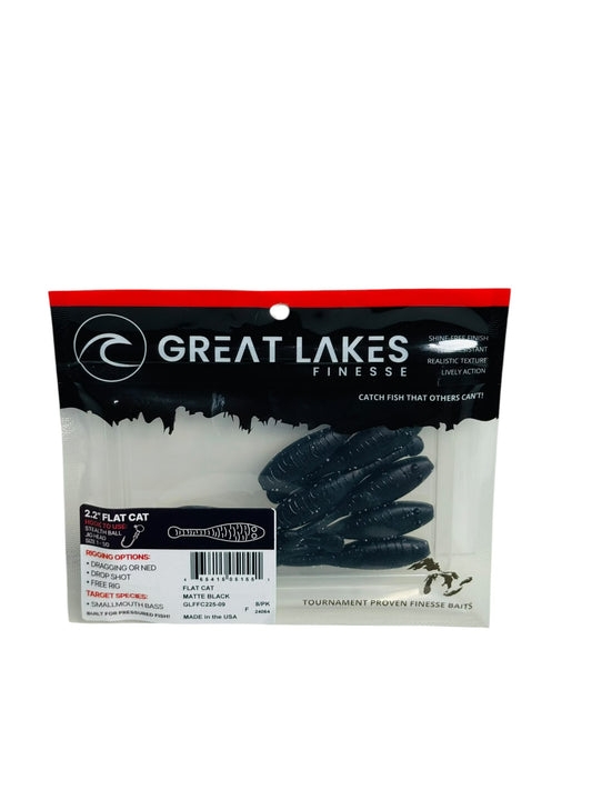 Great Lakes Finesse Flat Cat Baits in matte black packaging