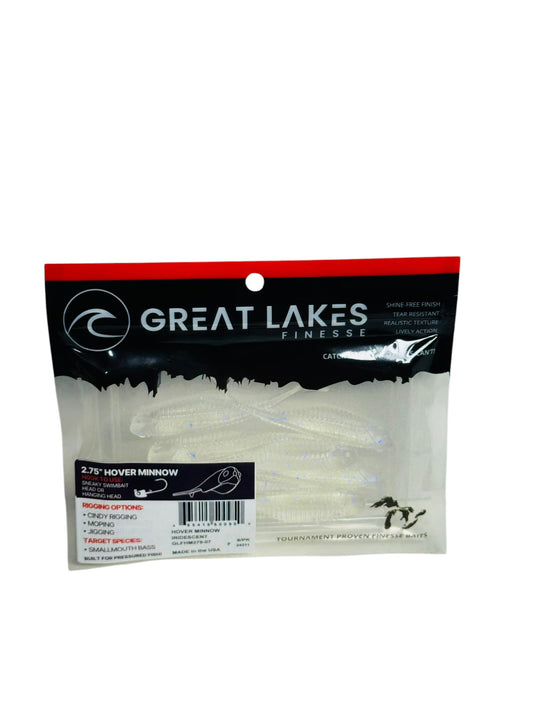Front view of Great Lakes Finesse Hover Minnow soft plastic lures in packaging