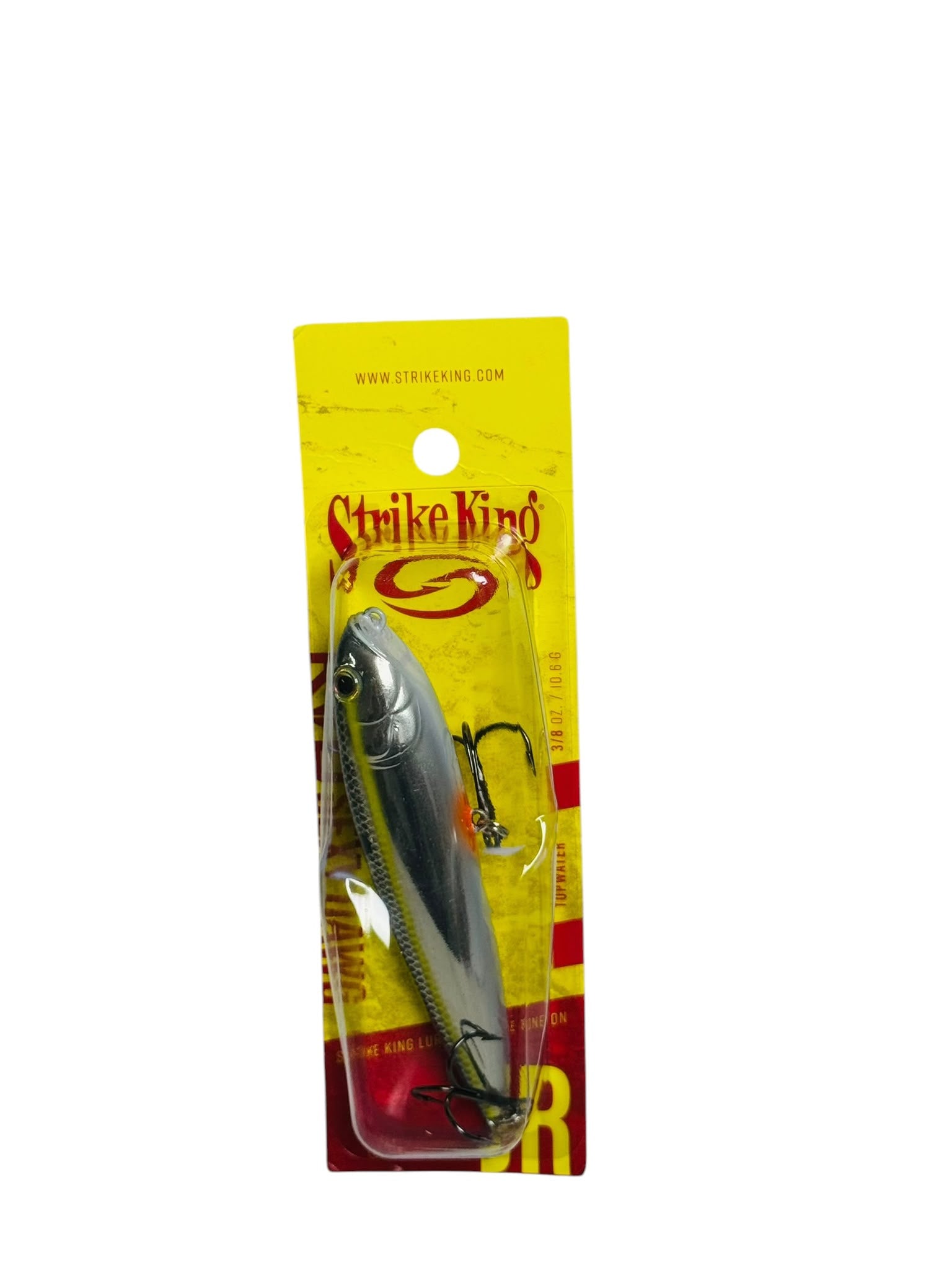 Strike King silver fishing lure in retail packaging