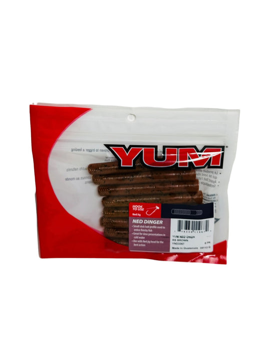 YUM Ned Dinger soft plastic baits in retail packaging