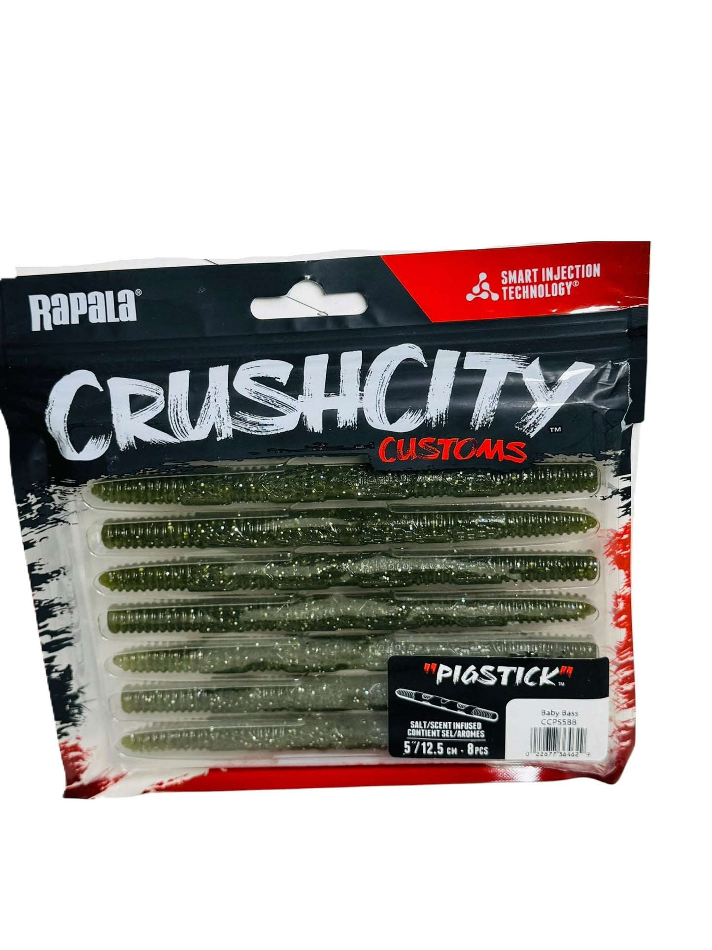 Pack of Rapala CrushCity Pigstick Soft Bait Lures in Baby Bass color