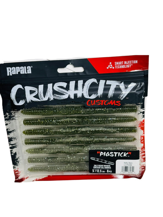 Pack of Rapala CrushCity Pigstick Soft Bait Lures in Baby Bass color