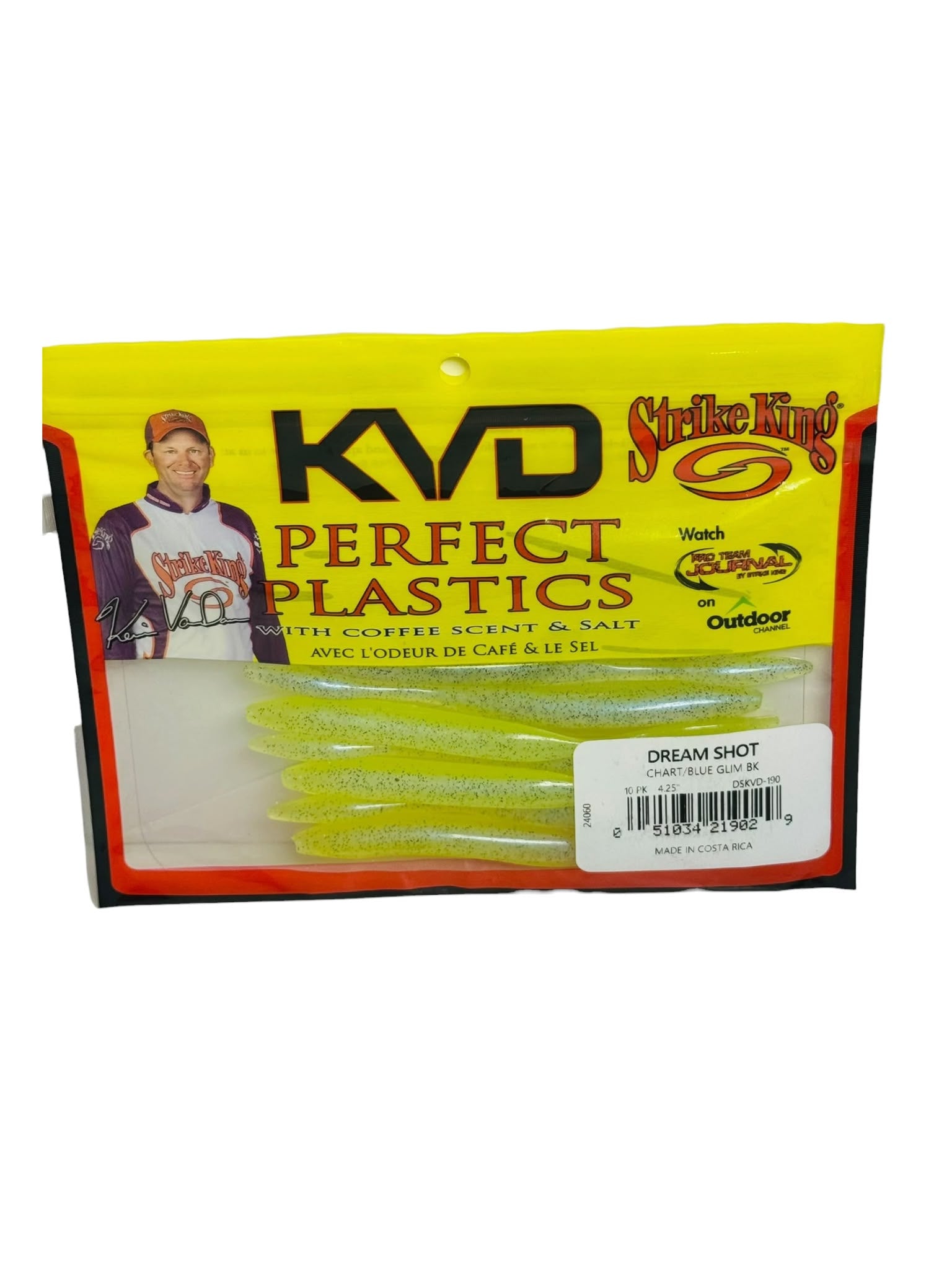 Strike King KVD Perfect Plastics Dream Shot soft bait lures in retail packaging
