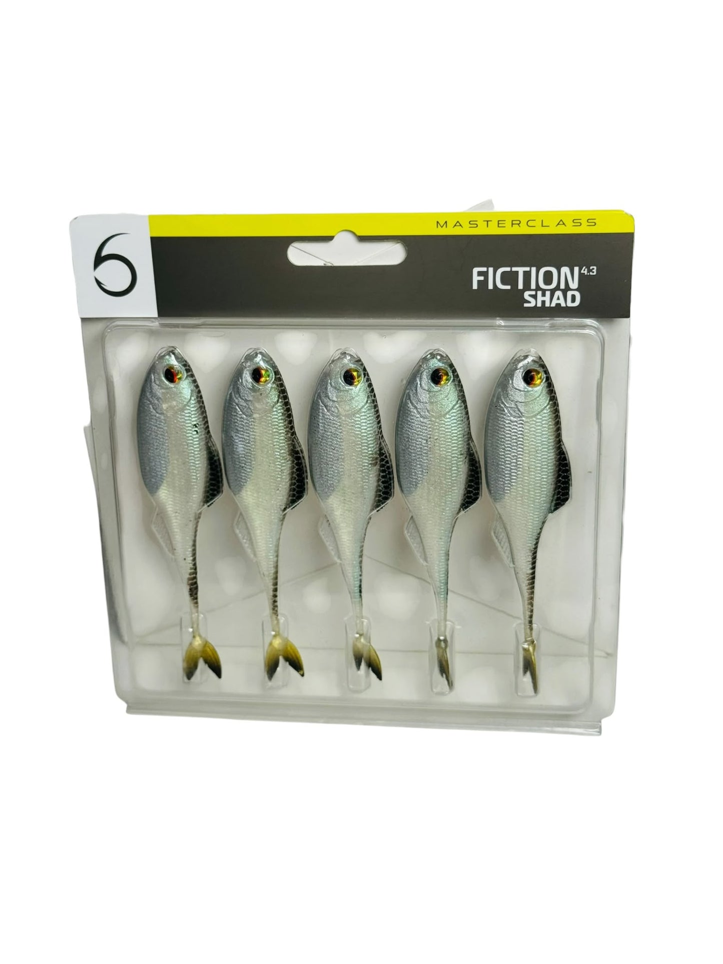 Pack of five Fiction Shad soft fishing lures with lifelike fish design