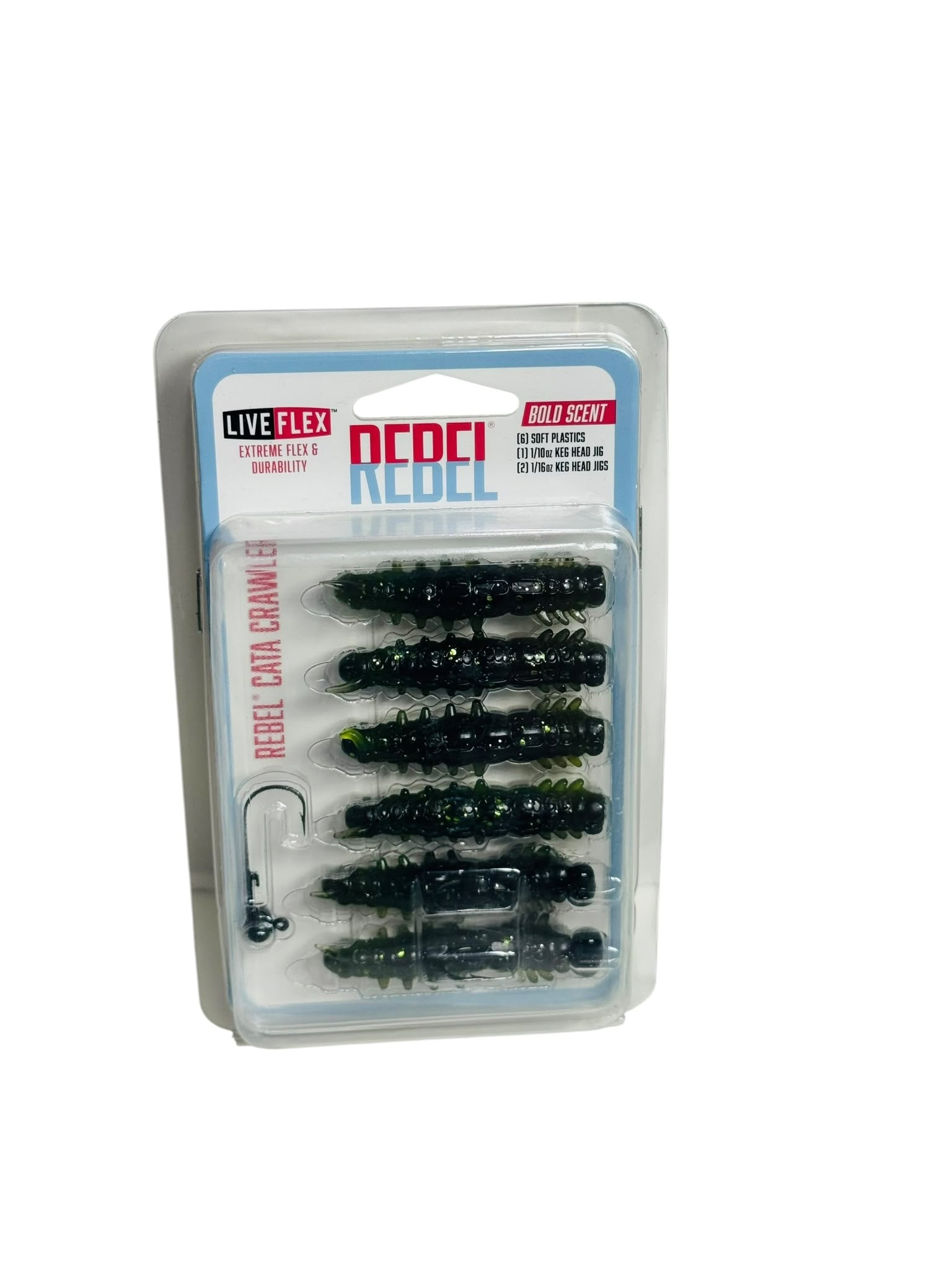 Rebel Cata Crawler Fishing Lure Kit with soft plastics and jig heads in packaging