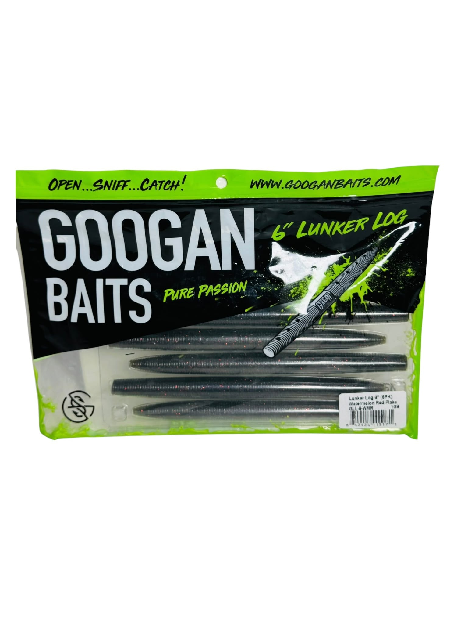 Googan Baits 6 inch Lunker Log soft plastic fishing lures in retail packaging