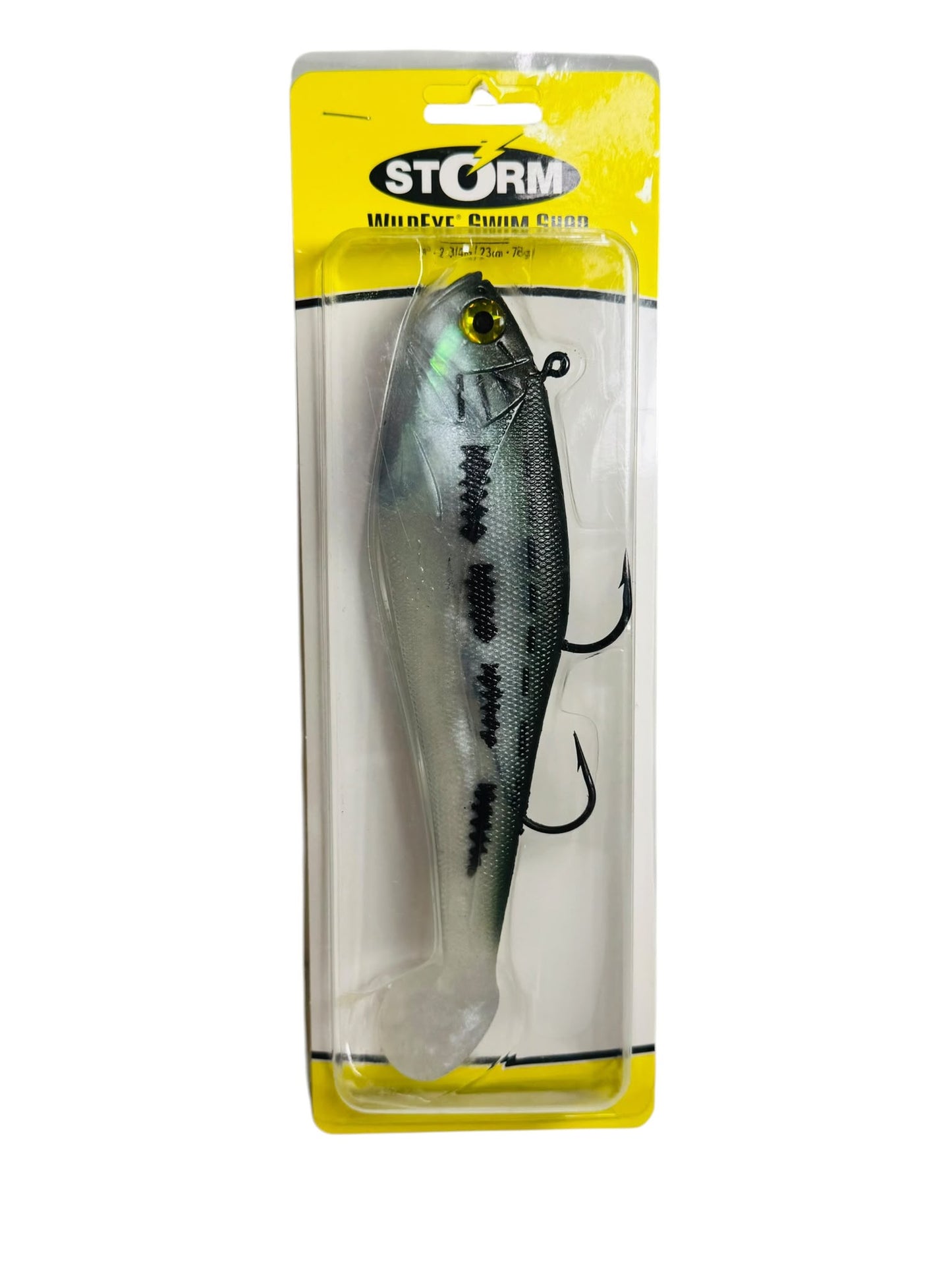 Storm WildEye Swim Shad Fishing Lure in retail packaging, detailed shad design