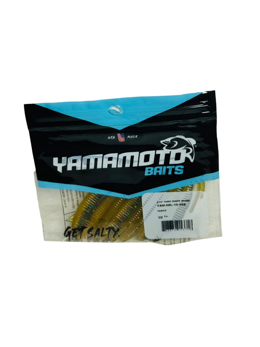 Package of Yamamoto Baits Shad Shape Worms in perch color
