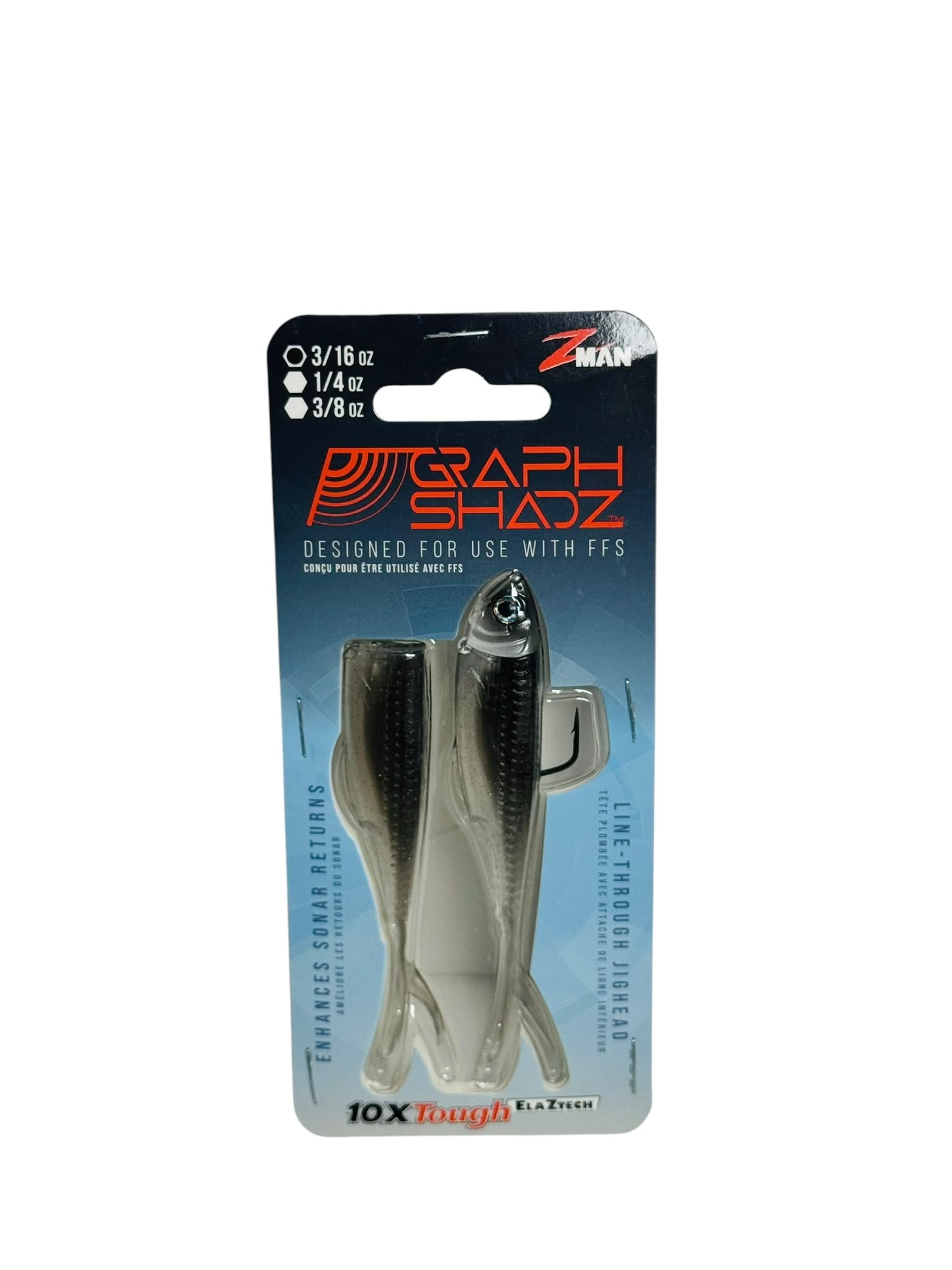 Z-Man Graph ShadZ Fishing Lures in original packaging, showcasing two realistic soft bait lures.
