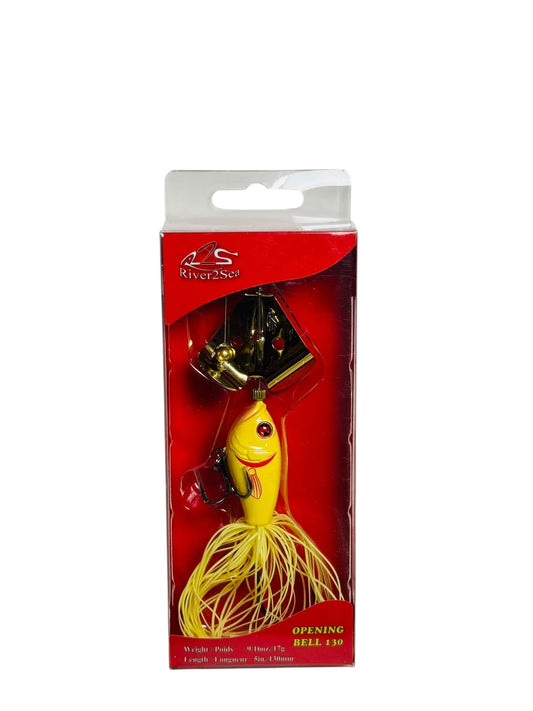 River2Sea Opening Bell 130 yellow fishing lure in retail packaging