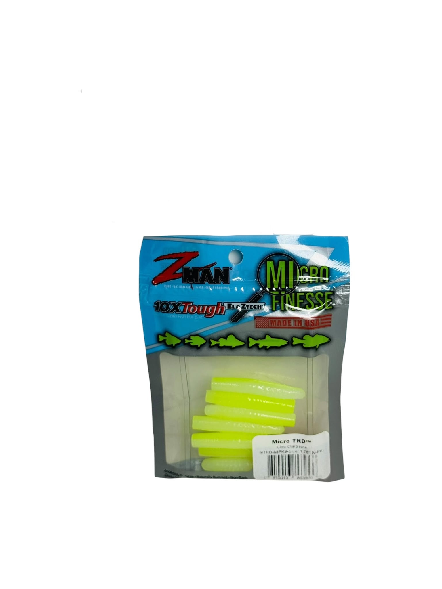 Package of Z-Man Micro TRD bright chartreuse soft plastic fishing lures