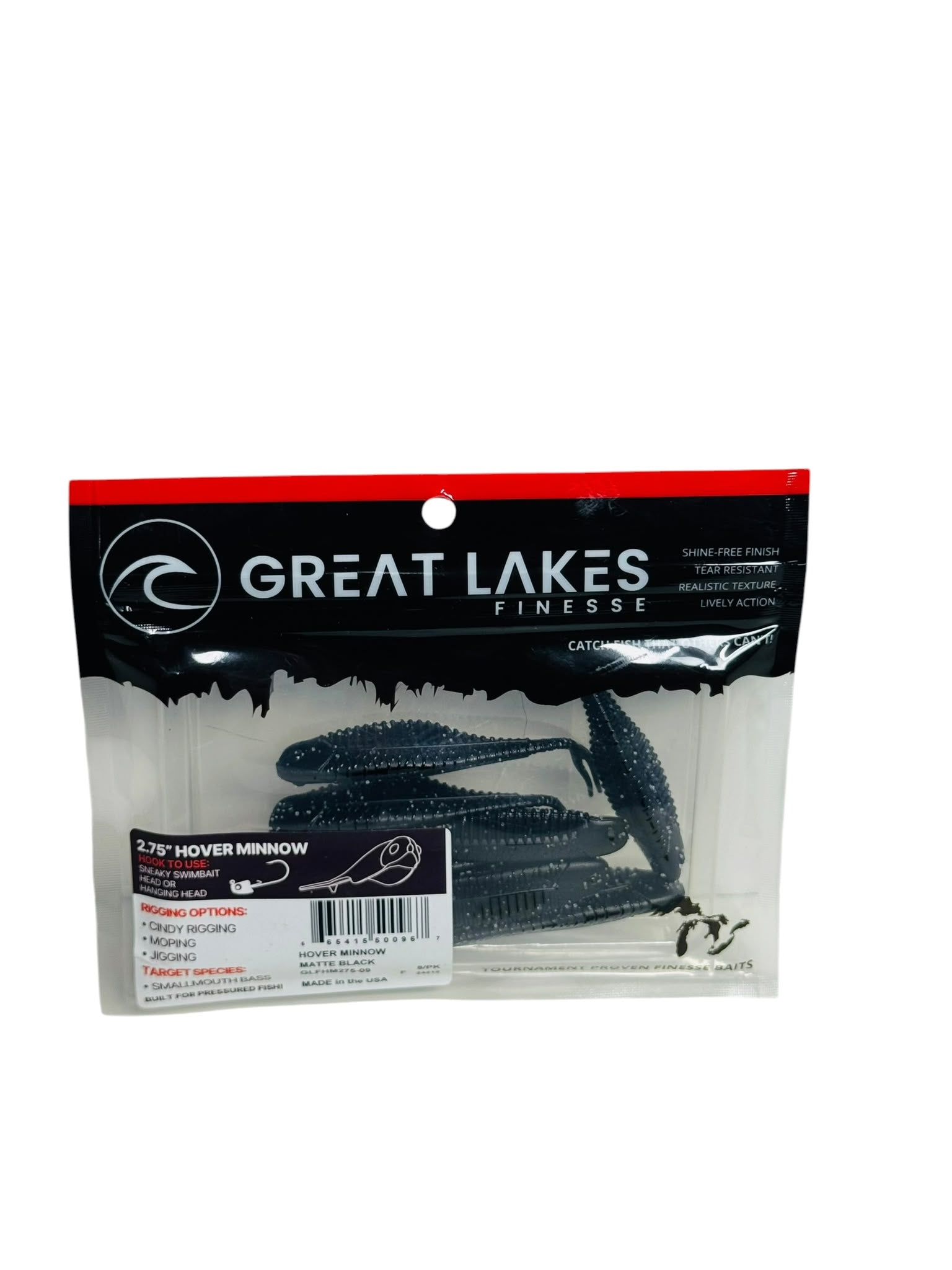 Great Lakes Finesse Hover Minnow fishing lure in matte black packaging
