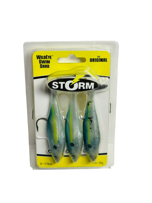 Storm WildEye Swim Shad Lure Pack of three fishing lures in packaging
